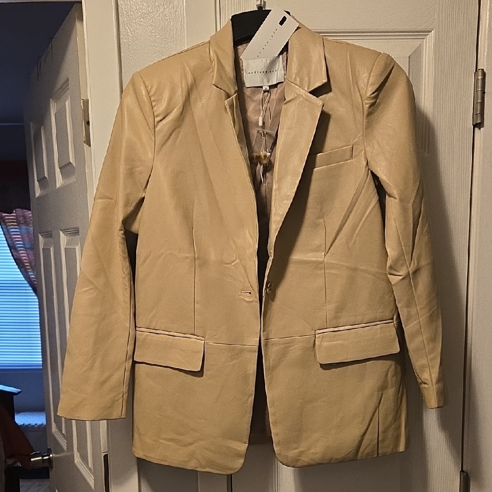 Women's Endless Rose Beige Soft Faux Leather Blazer🤎 Size S